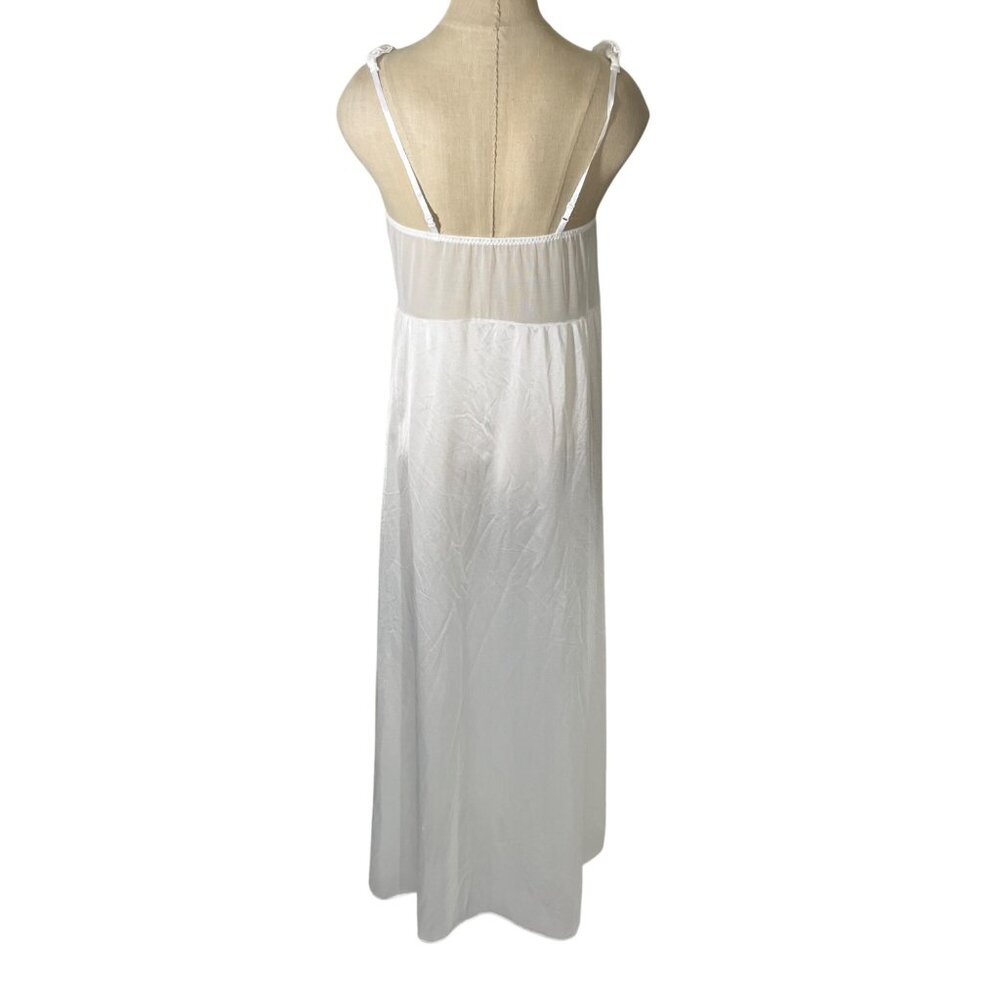 Closet Closing Sale! Vtg Olga white nightgown satin full length v neck lace uppe - Picture 8 of 8